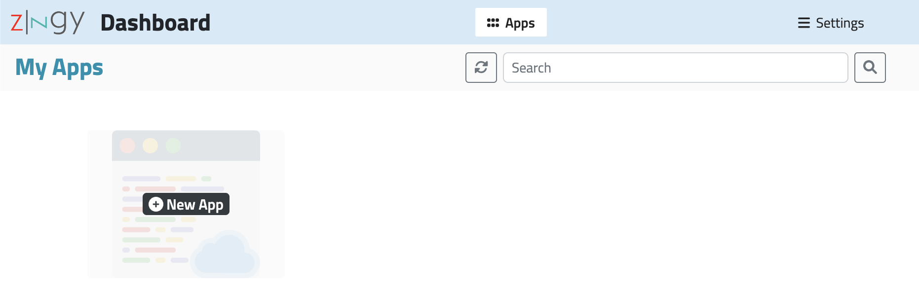 Zingy Dashboard Apps tab